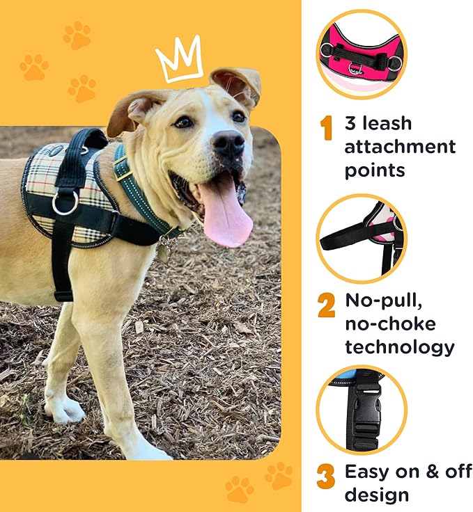 Bark Appeal Pink Hibiscus No-Pull Dog Harness for Small to Medium Sized Pets – Adjustable, Reflective Vest with 3 Leash Clips for Added Control, Easy Walks & Training – Medium
