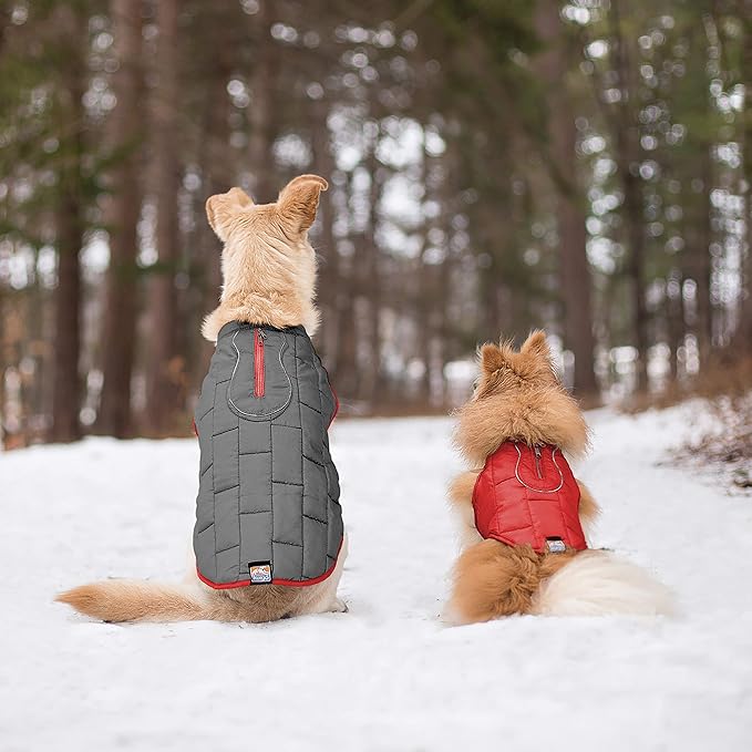 Kurgo Loft Dog Jacket - Reversible Cozy Coat for Outdoor Adventures - Water Resistant - Athletic Fit - Machine Washable Fabric - Reflective Dog Gear - X-Large - Chili Red