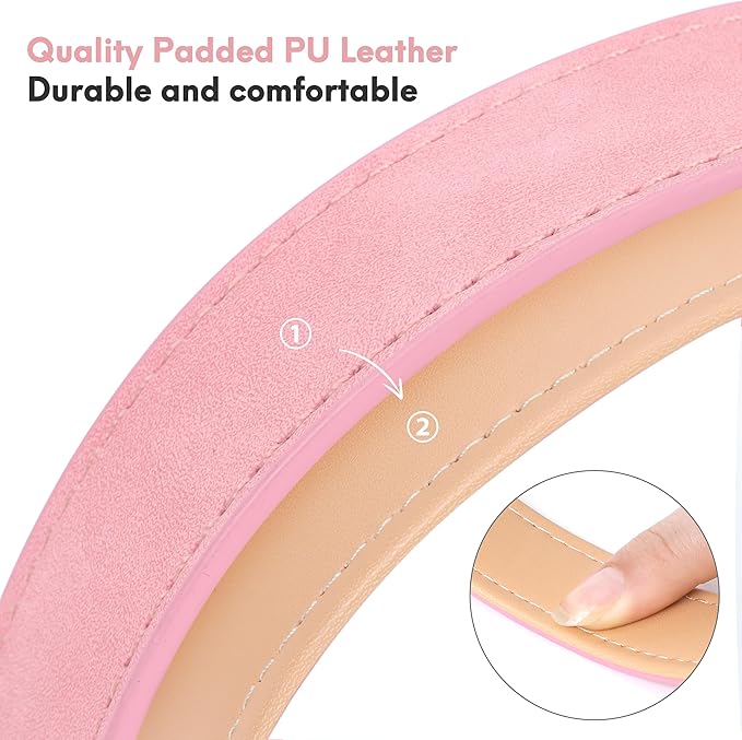 Leather Dog Collar for Small Medium Large Dogs, Soft Padded Dog Leather Collar with Heavy Duty Gold Buckle, Durable & Comfortable for Medium Dogs Daily Walking (Pink, M)