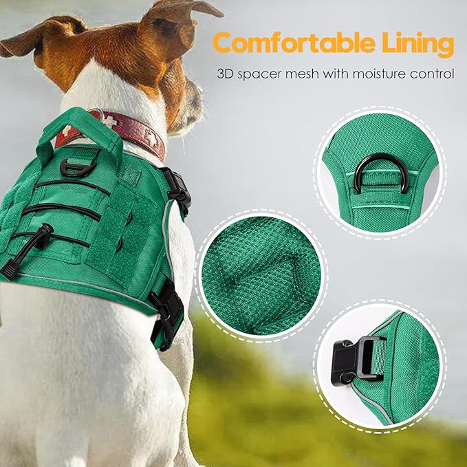 Heavy-Duty Tactical Dog Harness for Large Dogs, No Pull Adjustable Reflective Pet Vest with Molle System, K9 Military-Grade Control for Service Training, Outdoor & 10+ Breeds, Turquoise, Medium