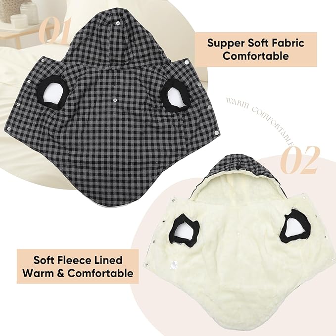 Fleece Lining Dog Hoodie for Small Dogs Extra Warm Plaid Sweater with Drawstring Hooded Coats in Winter Puppy Jacket,Black S