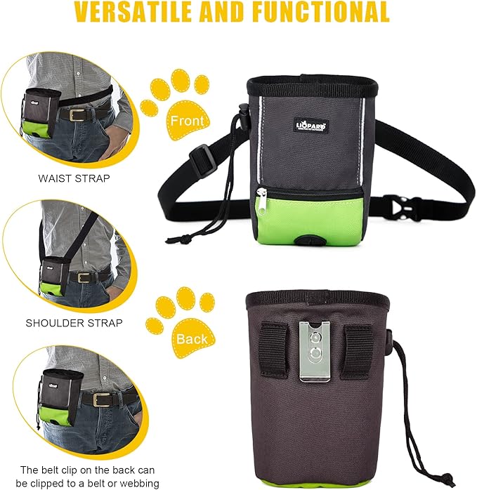 LIOPARD Treat Training Pouch for Dogs, Pet Treat Pouch, Dog Treat Pouches, Dog Treat Bag, Dog Training Treat Bag, Slanted Opening, Ideal for Dog Walking & Training (Green)