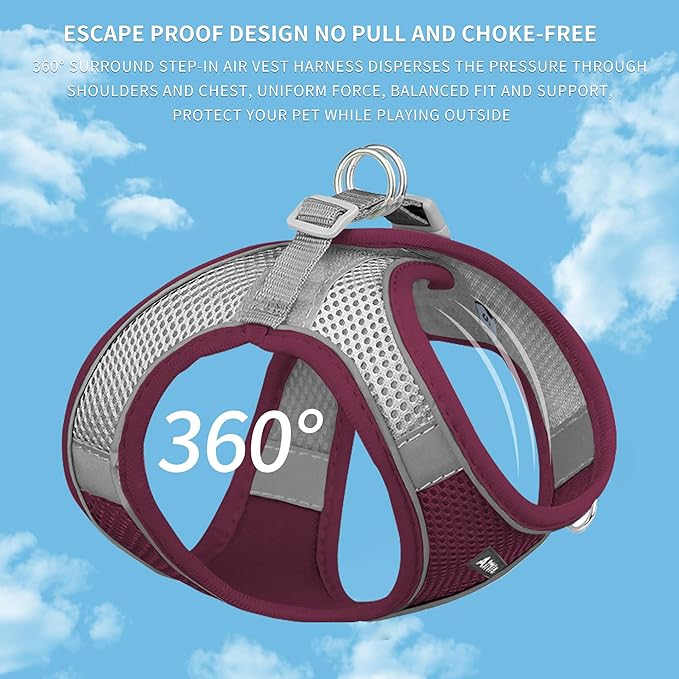 AIITLE Easy Walk Dog Harness and Leash Set - Pet Supply No Pull, Step in Adjustable Pet Harnesses with Padded Vest for Summer, No Choke Over, Easy to Put on Medium Dogs Burgundy L