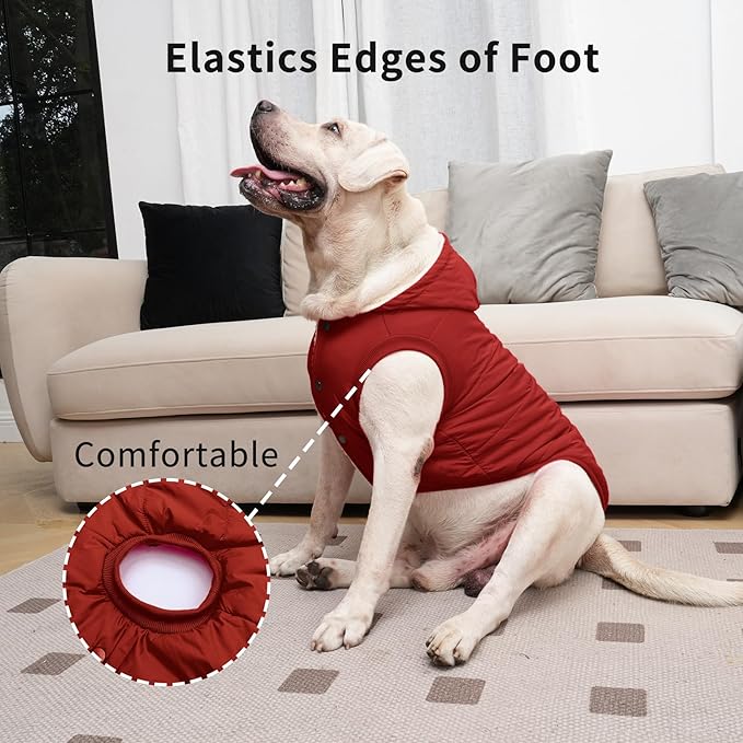 Fleece Lining Extra Warm Dog Hoodie in Winter for Large Dogs Jacket Pet Coats with Hooded,Red XL