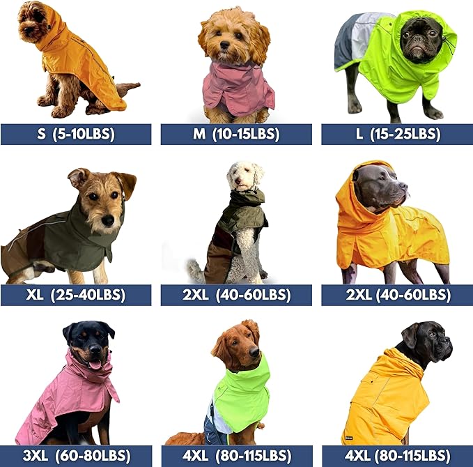 Spark Paws Dog Raincoat, Waterproof Windproof Rain Jacket, for Small Medium Large Extra Large Dogs, Reflective Breathable Full-Body Coverage Dry Suit - Mustard Yellow - L