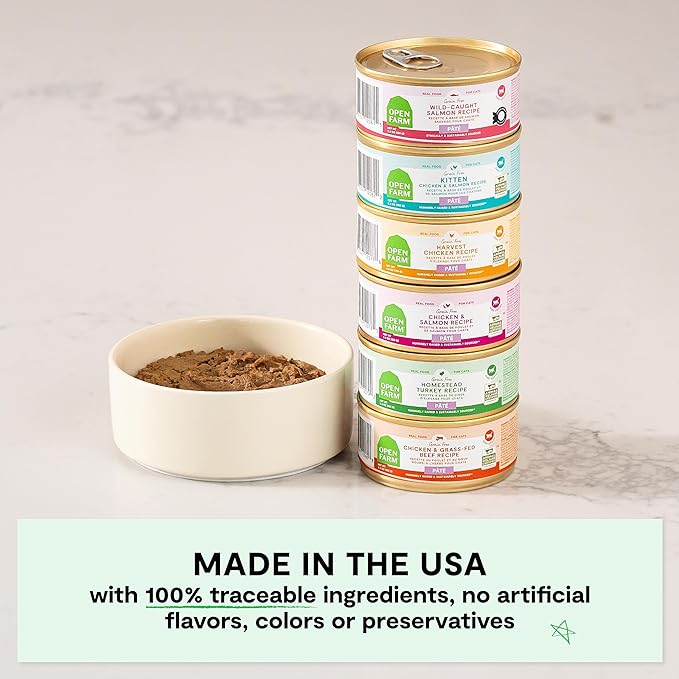 Open Farm Canned Kitten Food, Pate for Complete & Balanced Nutrition, Grain Free and Legume-Free Wet Kitten Food, Chicken & Salmon Recipe, 5.3oz Cans (Case of 12)
