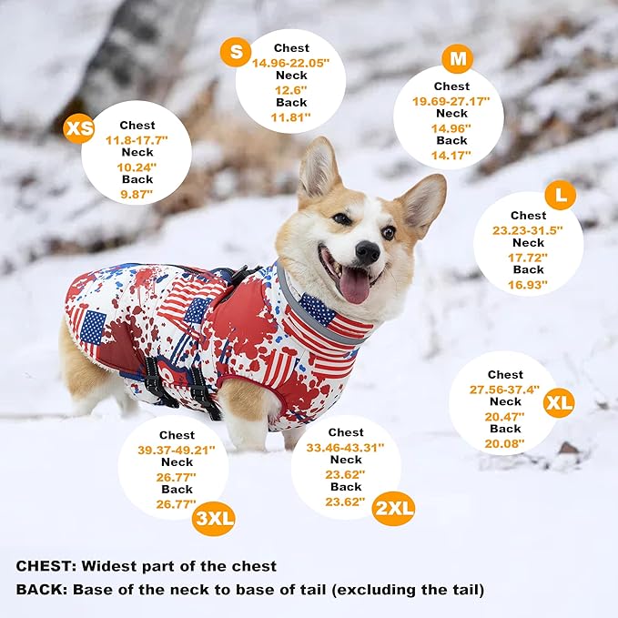 Medium Dog Coat with Harness Built-in, Waterproof Reflective Fleece Lined - Warm Windproof Winter Jacket with Back Zipper, Cold Weather Snow Dog Coats - American Flag - M