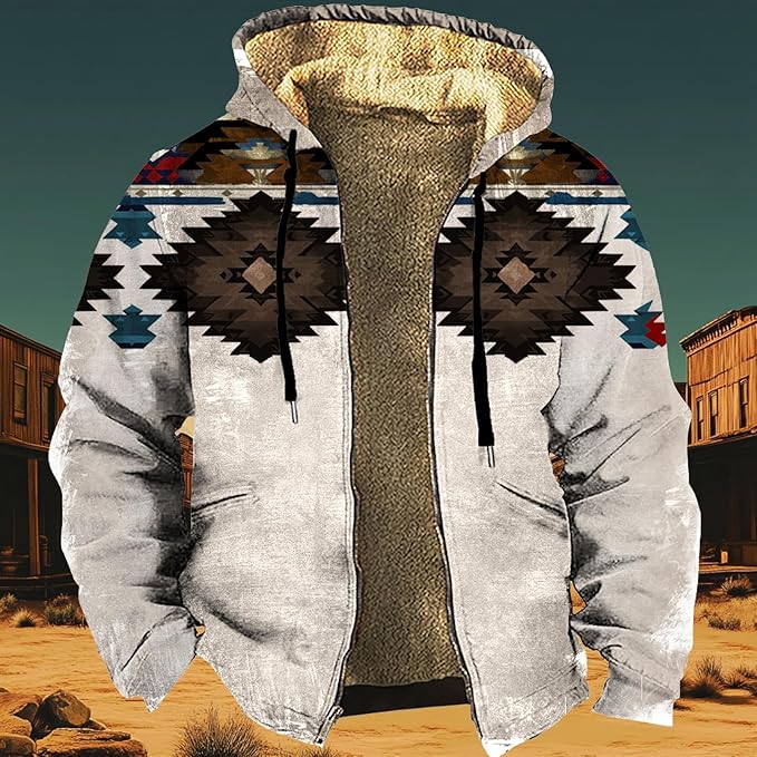 Men's Zip Up Jackets Western Style Ethnic Hoodie Hooded Vintage Long Sleeve Warm Coat Winter Outfits