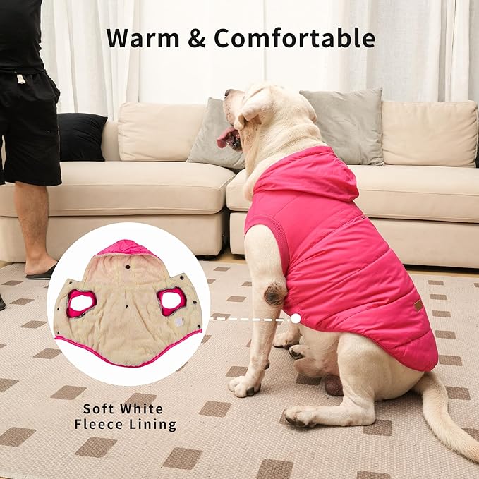 Lining Extra Warm Dog Hoodie in Winter for Large Dogs Jacket Pet Coats with Hooded Pink XXL