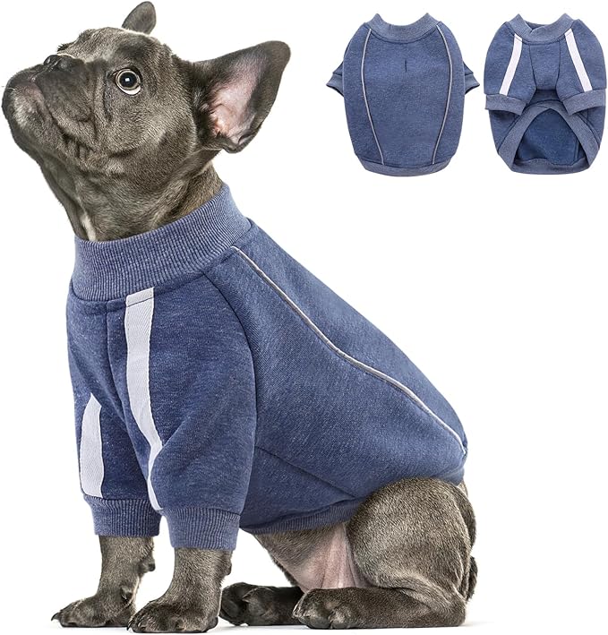 Queenmore Fleece Dog Sweater for Male Dogs, Soft Pullover Dog Sweatshirt with Leash Hole/Reflective Stripes – Cozy Winter Fleece Jacket for Small Medium Large Boy Puppy, Blue L