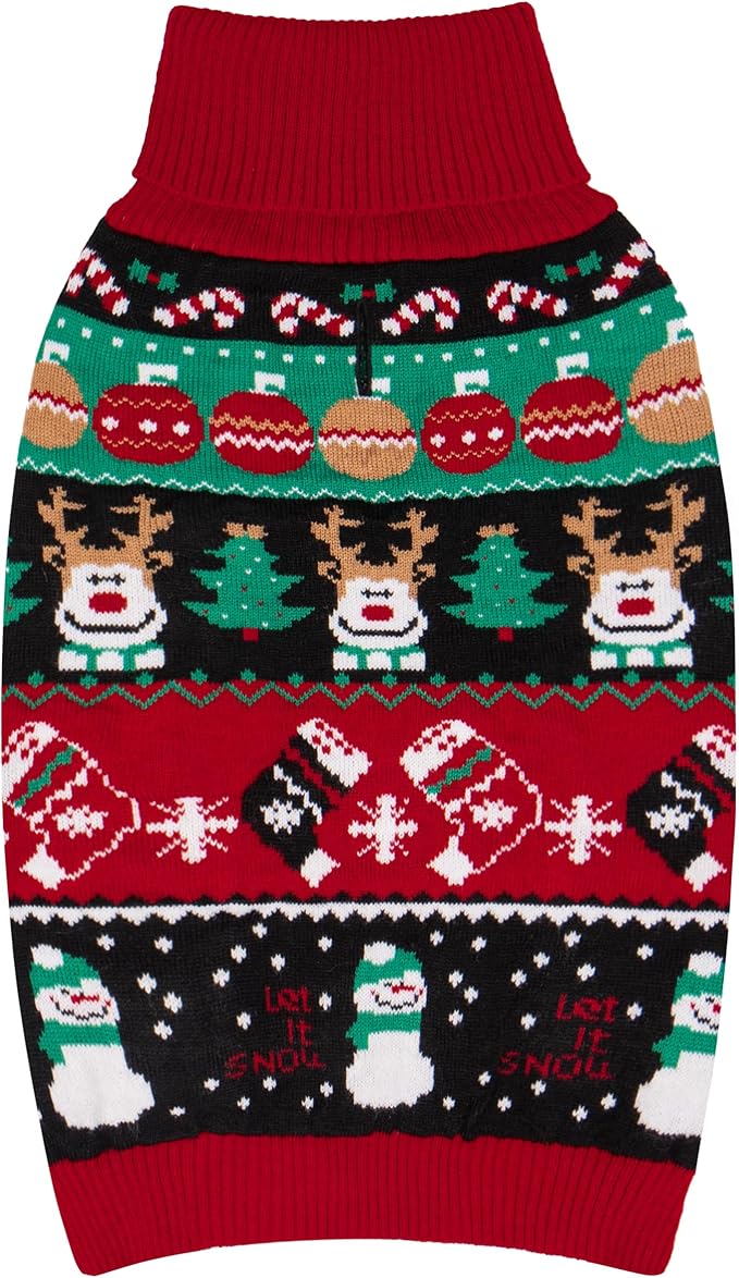 cyeollo Dog Christmas Sweater, Dog Winter Clothes for Small Dogs Turtleneck Warm Puppy Sweater with Leash Hole Soft Xmas Sweaters Female & Male Appeal, M
