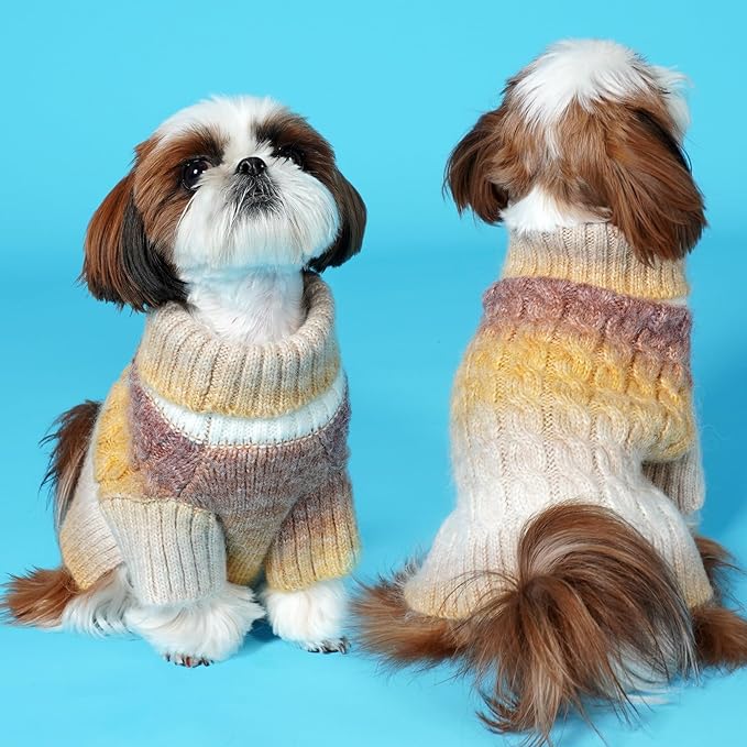 KYEESE Dog Sweater Cable Knit Thick Dog Knitwear Turtleneck Warm with Sleeves Fuzzy Dogs Clothes Gradient Color, Brown, Large