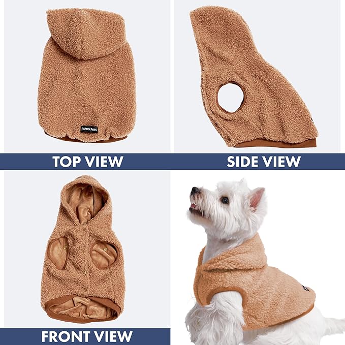 Spark Paws Teddy Dog Sweater, Sherpa Vest with Warm Fleece Lining, Winter Coat Suitable for Small Medium Large XL XXL Breeds - Brown - XL