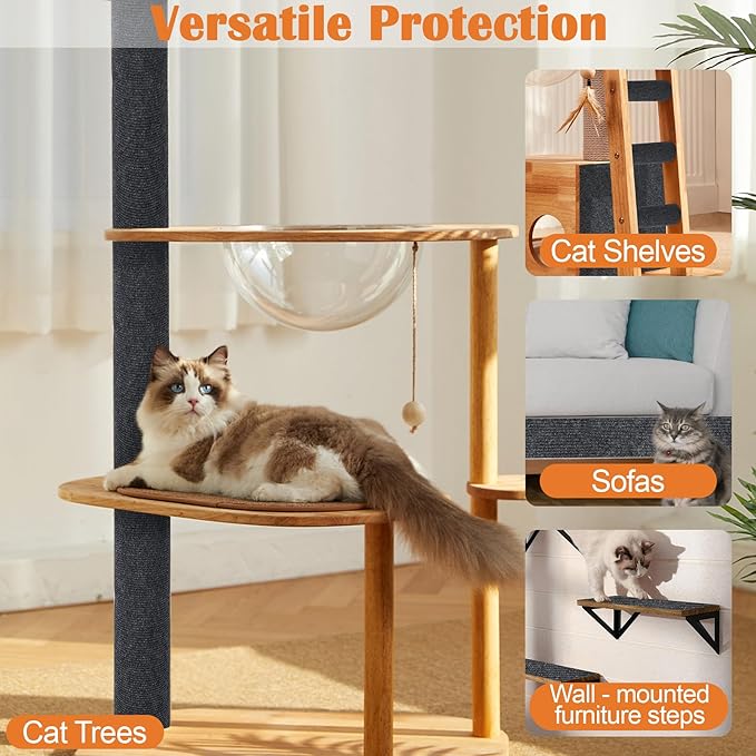 Cat Scratch Furniture Protector - 100" x 13.8" Trimmable Self-Adhesive Cats Claws Scratch Pads, DIY Cat Climbing Couch Protector for Scratch Post Cat Tree Replacement Indoor (Dark Gray)