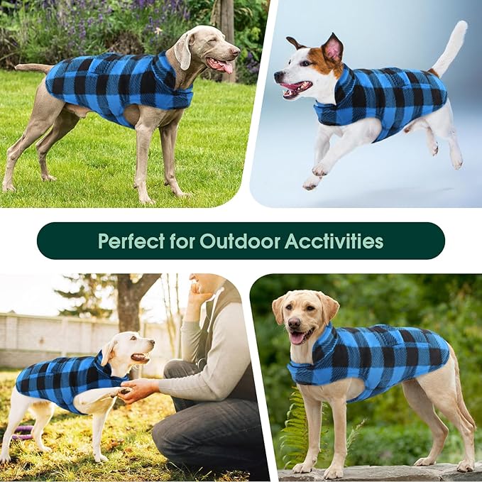 Kuoser Dog Winter Coat, Windproof Dog Fleece Jacket British Style Plaid Cold Weather Doggie Vest Coats, Reversible Cozy Warm Pet Clothes Apparel for Extra Large Size Dogs XXXL