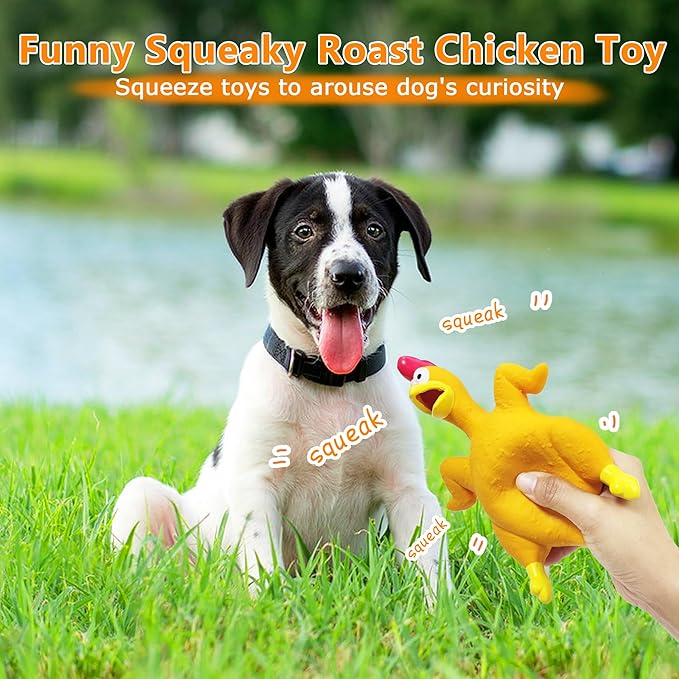 Rubber Chicken Dog Squeaky Toys, Durable Latex Chew Toys for Small Medium Large Size Dogs, Teething Puppy Dogs (3 Pack)