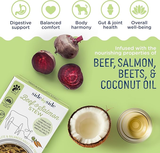 Side by Side Beef & Salmon Stew - Neutral Wet Dog Food & Dog Food Topper for All Breeds - Made with Nutrients & Whole Raw Ingredients - No Artificial Additives or Fillers - USA Made (12.5 oz, 6-Pack)