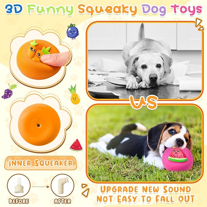 Hungdao 10 Pack Dog Squeaky Toys Soft Latex Squeaky Dog Toys Small Squeaky Balls Interactive Pet Chewing Toys for Puppy Training Interactive Fetch Play Supplies (Fruit)