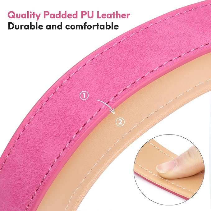 Leather Dog Collar for Small Medium Large Dogs, Soft Padded Dog Leather Collar with Heavy Duty Gold Buckle, Durable & Comfortable for Small Dogs Daily Walking (Hot Pink, S)