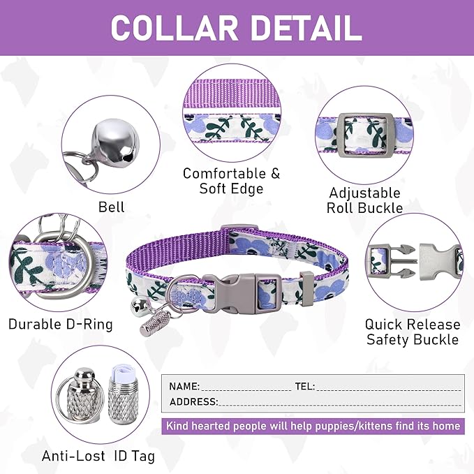 GAMUDA Small Dog Harness Collar and Leash Set, Step in No Chock No Pull Soft Mesh Adjustable Dog Vest Harnesses Plaid Reflective for Dogs Puppy Cats Kitten Rabbit (Purple Flower, XL)