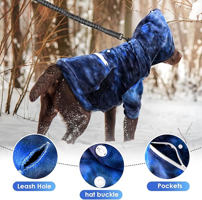 SlowTon Dog Hoodie Tie Dye - Warm Dog Sweater Hoodies with Pocket, Fall Winter Dogs Coat Jacket Pet Outfit Puppy Hooded Sweatshirt Clothes for Small Medium Large Dogs (Blue,XL)