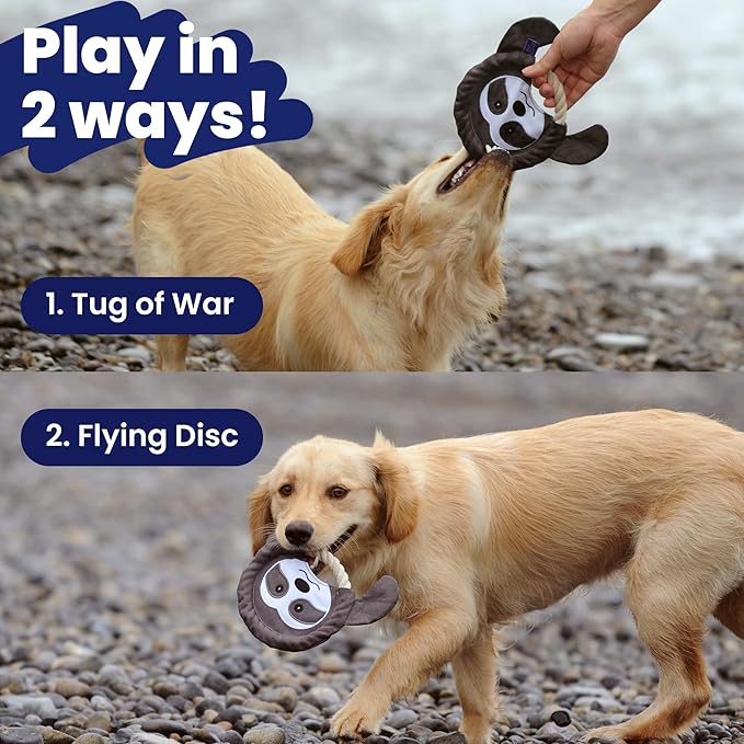 PAWSPIK Flying Disc Tug-of-War Toy, Eco-Friendly Recycled Material, Squeaker Toy for Medium and Large Dogs, for Throwing & Fetching 8.5" Diameter (Tough Tiger)