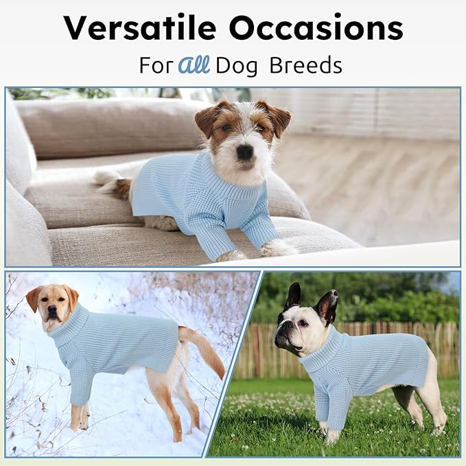 Queenmore XXL Dog Sweater, Dog Sweaters for Large Breeds, Turtleneck Pet Sweaters, Cold Weather Doggie Sweatshirt, Extra Large Pet Sweaters, Blue 2XL