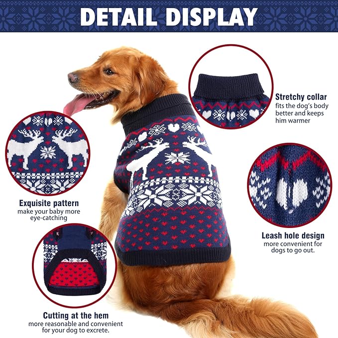 SCENEREAL Dog Sweater for Large Sized Dogs Girl Boy, Turtleneck Pullover Winter Puppy Clothes, Christmas Outfits, Pet Sweatshirt Apparel Knitwear for Golden Retriever, Labrador, Rottweiler, L