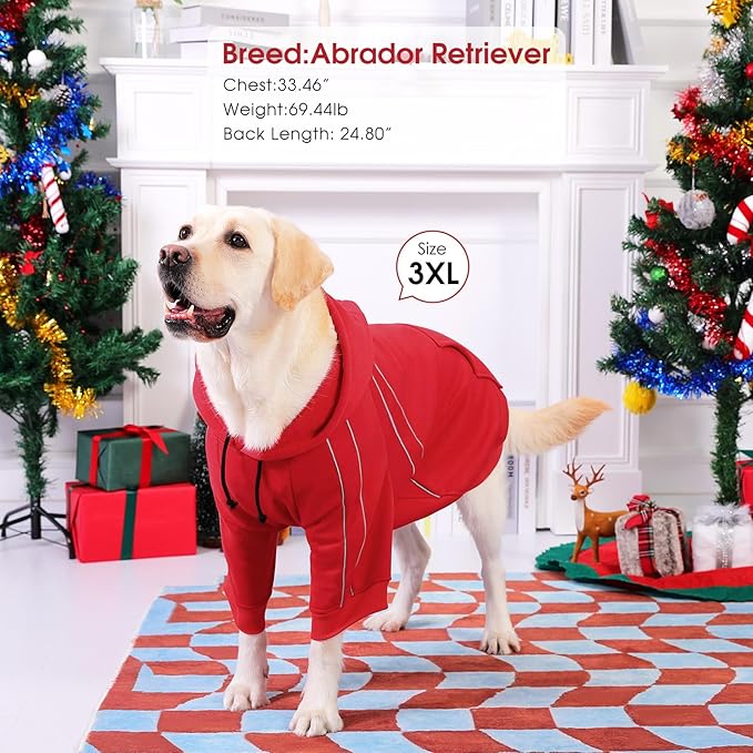 ASENKU Cozy Dog Hoodie，Soft Sweater with Adjustable Hood, Back Pocket and Leash Access Hole，Warm Reflective Sweatshirt for Cold Weather（Red，XS