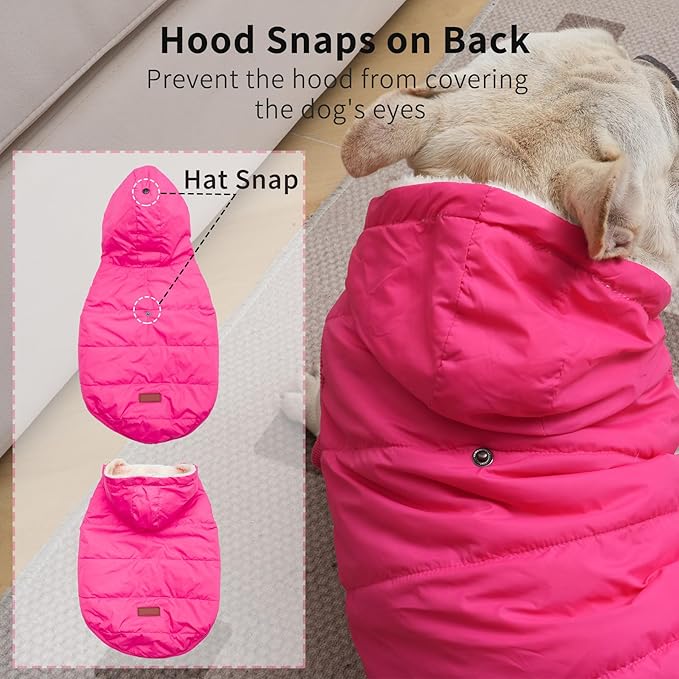 Fleece Lining Extra Warm Dog Hoodie in Winter for Medium Dogs Jacket Pet Coats with Hooded Pink L