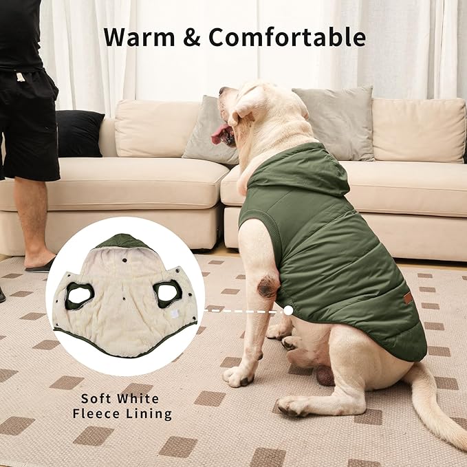 Fleece Lining Extra Warm Dog Hoodie in Winter for Large Dogs Jacket Pet Coats with Hooded Green XXXL