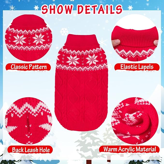 Warm Winter Pink Dog Sweater - Cold Weather Pet Clothes for Small Medium Large Dogs Indoor Outdoor, Soft Classic Knit Puppy Apparel Coat, Red, XL
