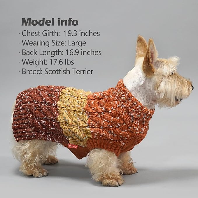 KYEESE Dog Sweaters for Small Dogs Male Color Block Pet Sweater with Fuzzy Thread Knitted Small Dogs Sweater Turtleneck Fall Winter Puppy Sweater, Brown, XS
