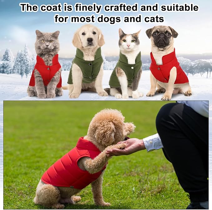 Syhood 2 Pieces Dog Jacket 2 Layers Fleece Lined Dog Jacket Warm Soft Windproof Small Pet Coat for Winter Cold Weather(M,Red,Green)