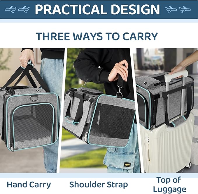 Airline Approved Pet Carrier Small Dog & Cats Under 15 lbs - 18x11x11 Inch Soft-Sided TSA Compliant Travel Bag for American, Delta & United Airlines Flight