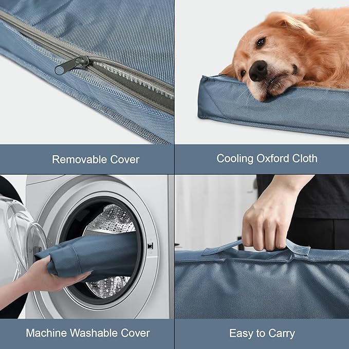 Outdoor All Weather XL Dog Bed, Waterproof Pet Bed for Extra Large Dogs, Orthopedic Egg Crate Foam with Removable Washable Oxford Cooling Cover, 44x32 Inch, Blue