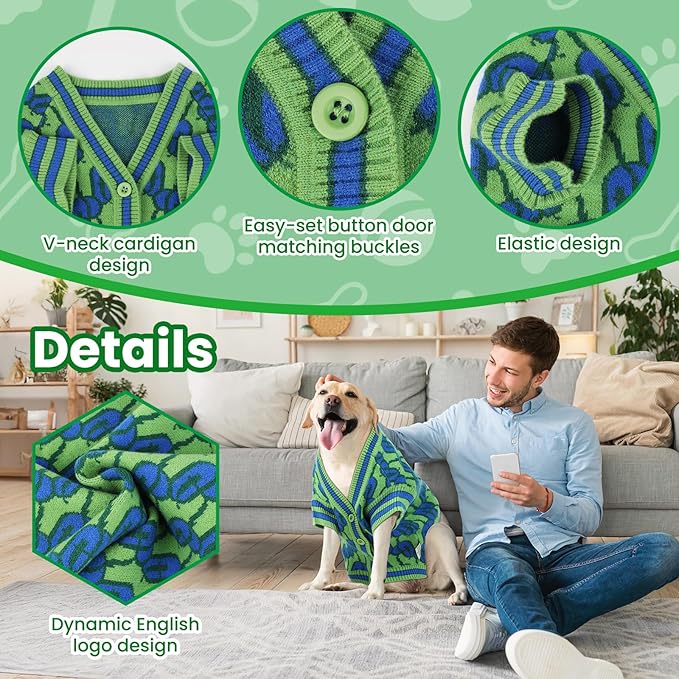 Pet Sweaters for Dogs Boys and Girls, Dynamic Letter Patterned Dog Sweater,Dog Cardigan,Pet Clothes,Pet Knitted Clothing,Fit for Different Seasons and Kinds of Dogs (Green L)