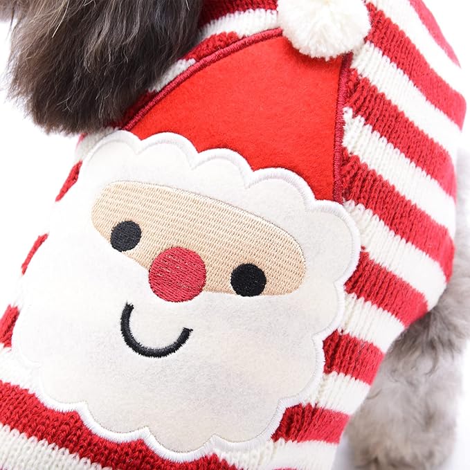 PETCARE Santa Dog Sweater Christmas Funny Cute Red Striped Cat Sweater Vest Pet Holiday Dog Clothes Puppy Sweaters for Small Medium Large Dogs Cats Fall Winter Outfits Xmas Dogs Costume,XX-Large