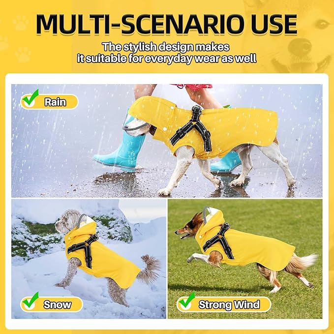 Lukovee Dog Raincoat - Waterproof Rain Jacket with Harness & Removable Hood, Reflective Double Layer Dog Rain Coat Poncho for Small Medium Large Dogs Puppy (3XL, Y)