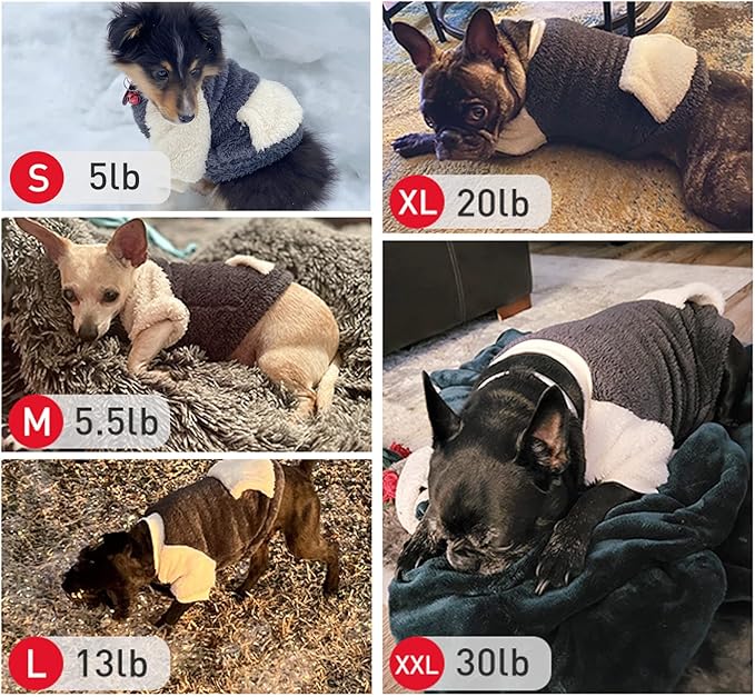 LESYPET Dog Sweater for Small to Medium Dogs, Fleece Lining Puppy Sweatshirt in Winter, Warm Puppy Clothes Pullover Jumper, Grey S