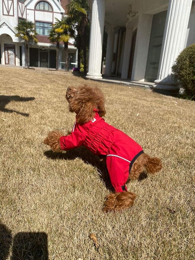Dogs Waterproof Jacket, Lightweight Waterproof Jacket Reflective Safety Dog Raincoat Windproof Snow-Proof Dog Vest for Small Medium Large Dogs Red XS