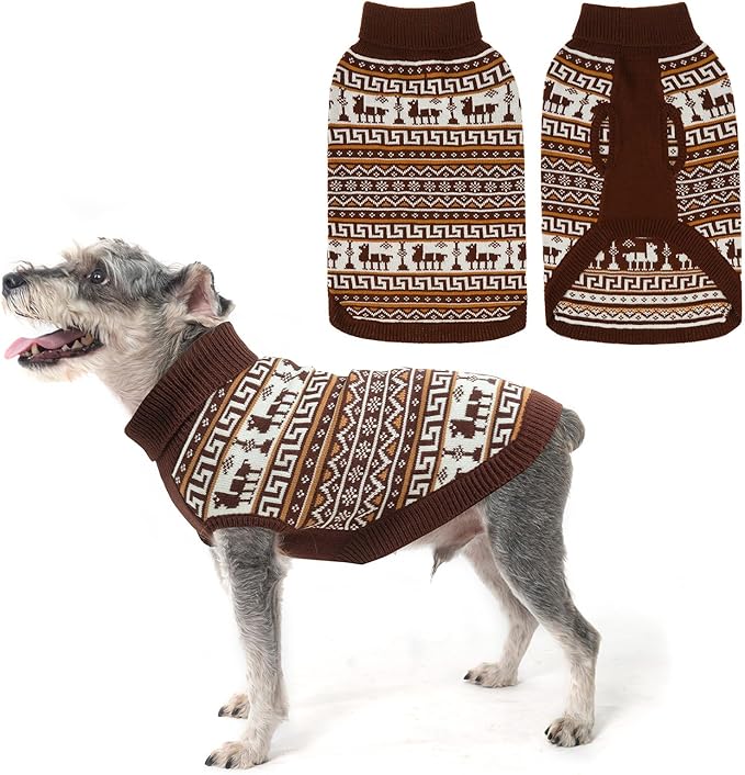 SCENEREAL Turtleneck Dog Sweater for Small Medium Large Dogs Girls Boys, Knit Pet Pullover Puppy Clothes Cold Weather Coats, Holiday Outfits Sweatshirt for Christmas, Khaki S