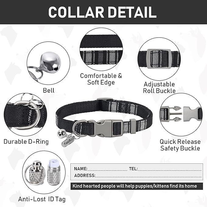 GAMUDA Small Dog Harness Collar and Leash Set, Step in No Chock No Pull Soft Mesh Adjustable Dog Vest Harnesses Plaid Reflective for Dogs Puppy Cats Kitten Rabbit (Black, XXXS)
