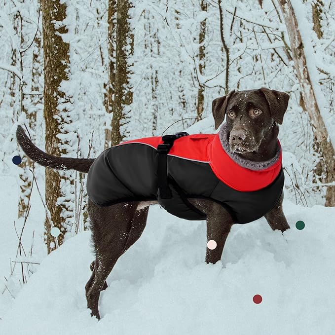 IECOii Extra Warm Reflective Adjustable Dog Jacket - Winter Coat with Buckle Fleece Turtleneck for Small to Extra Large Dogs