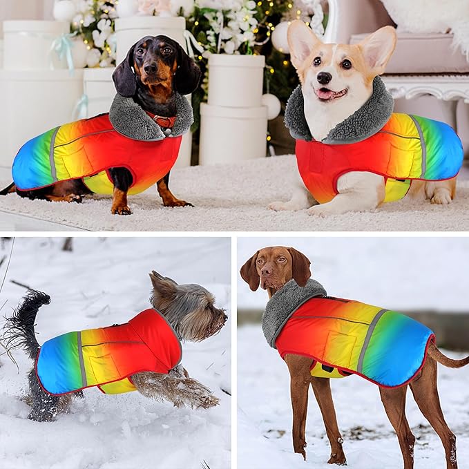 Dogcheer Warm Dog Coat, Waterproof Dog Winter Jacket Christmas Puppy Cold Weather Coats with Buckle, Reflective Adjustable Pet Snow Jacket for Small Medium Large Dogs - Gradient Red-Yellow, 2XL