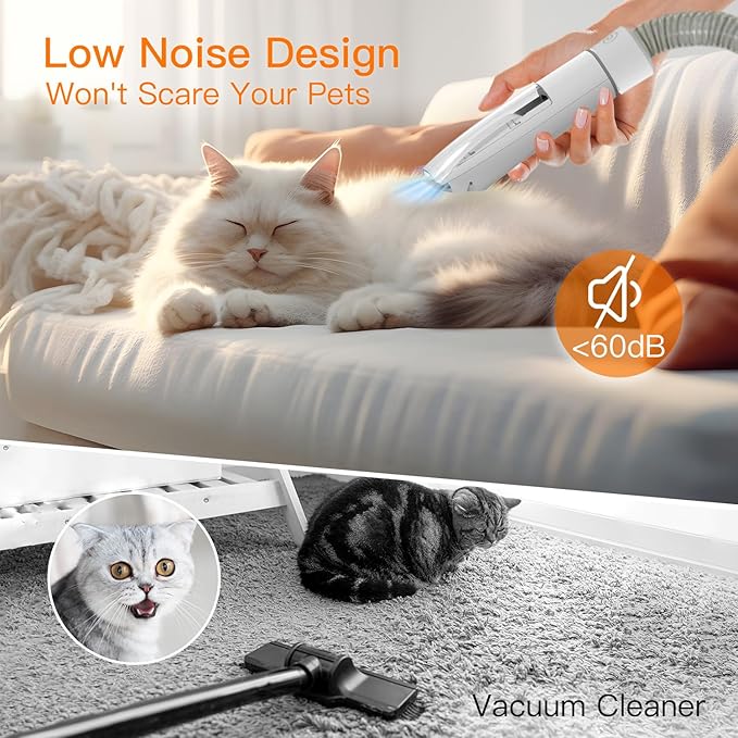 Dog Vacuum for Shedding Grooming, 12000pa Suction Dog Hair Vacuum, Pet Grooming Kit with 2l Dust Cup, Low Noise, 3 Levels, 5 Grooming Tools