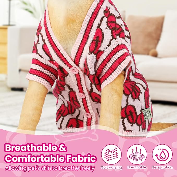Pet Sweaters for Dogs Boys and Girls, Dynamic Letter Patterned Dog Sweater,Dog Cardigan,Pet Clothes,Pet Knitted Clothing,Fit for Different Seasons and Kinds of Dogs (Pink M)