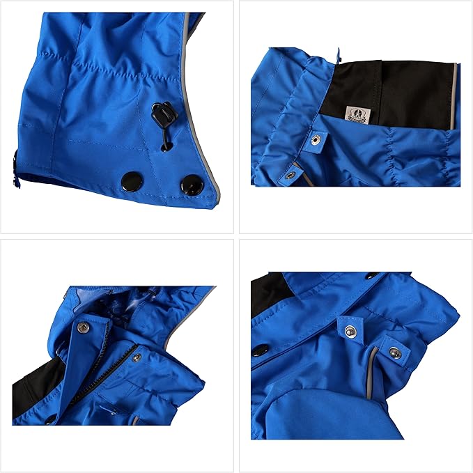 LOVELONGLONG Waterproof Dog Raincoat with Removable Hood – Outdoor Full Body Dog Jacket, Windproof Snowproof Shell Suit – All Season Pet Rain Gear Blue S