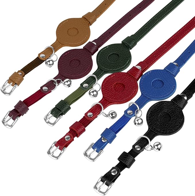 OOPSDOGGY Cat Collar for AirTag Holder, Leather Kitten Collars with Elastic Strap & Bell, Non Breakaway Adjustable Small Pet Collars for Indoor & Outdoor for Boy, Girl (Red)