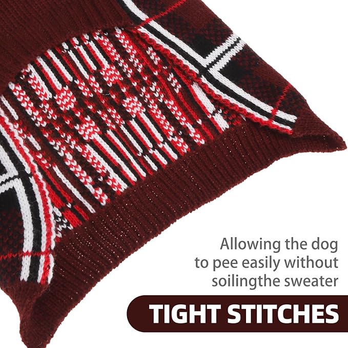 PUPTECK Dog Christmas Sweaters for Large Medium Small Dogs - Fall Classic Plaid Style Puppy Holiday Winter Coat Clothes Warm, Deep Red, SM